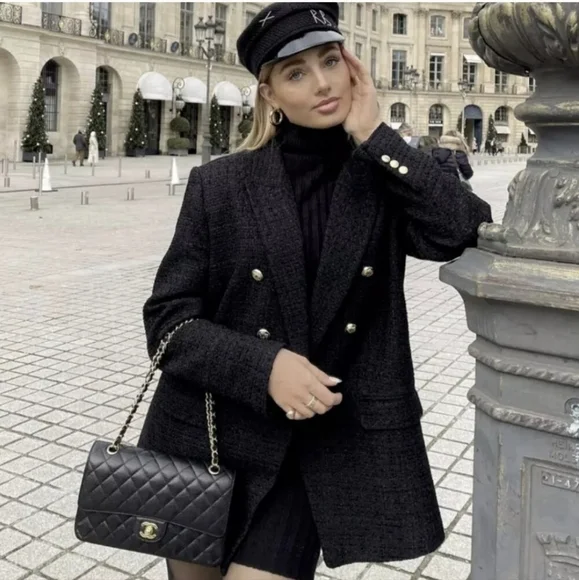 Zara Tweed Blazer Textured Weave Jacket Zara Zara Textured Weave